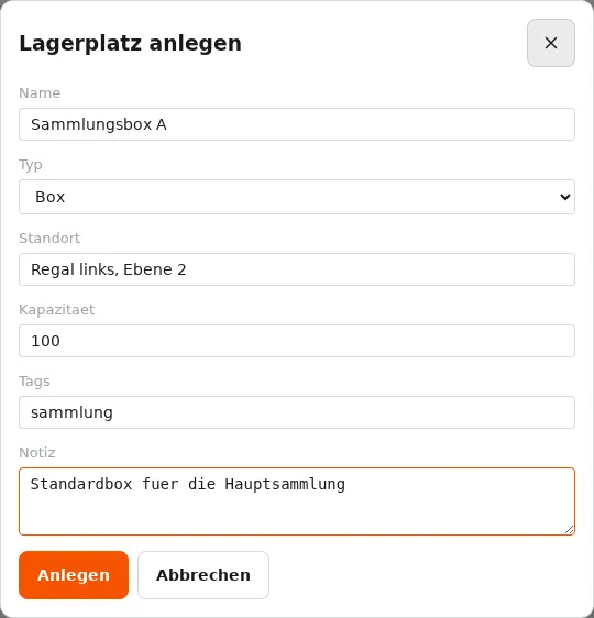 Lagerplatz anlegen